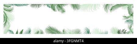 Long horizontal frame with palm leaves Hand drawn. Not AI, vector illustration. Stock Vector