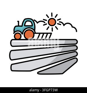 The tractor plows the field before sowing isolated icon. Spring or autumn field work. Agriculture sign. Graph symbol for your web site design, logo, a Stock Vector