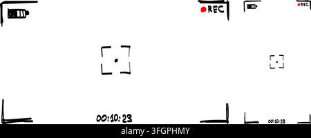 Mobile phone and DSLR camera rec overlay pack in hand drawn doodle style isolated on transparent bg. Recorder cam display. Video or photo recording sc Stock Vector
