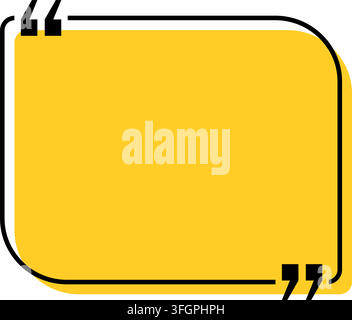 Quote box title isolated. Yellow rectangle speech quotation mark frame. Text talk info message box border. Dialog mark speech quotes icon. Vector png Stock Vector