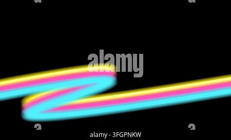 Black background with yellow, pink, and blue glowing wavy neon lines and copy space. Stock Photo