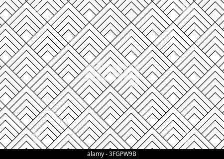 Simple geometric pattern with repeated diamond shapes. Overlaid concentric squares background. Minimalistic abstract print. Repeating schematic mountain shapes wallpaper. Vector graphic illustration. Stock Vector