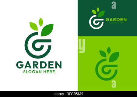 Minimalist Letter G Leaf Monoline Logo Icon for Garden Nature Branding Design Stock Vector