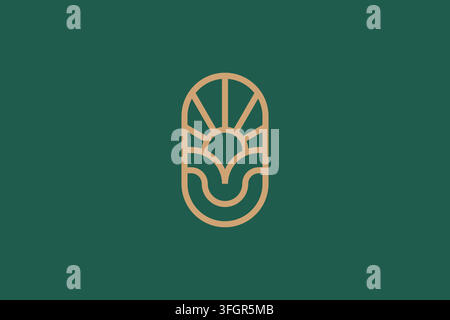 Minimalist Monoline Sun Rising Mountain Badge Logo Icon for Outdoor Nature Branding Design Stock Vector