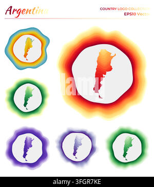 Argentina logo collection. Colorful badge of the country. Layers around Argentina border shape. Vector illustration. Stock Vector