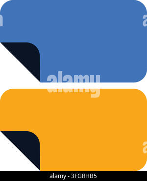 Blank Folded Corner Sticker Label Template Set in Blue and Yellow Rounded Rectangle Stock Vector