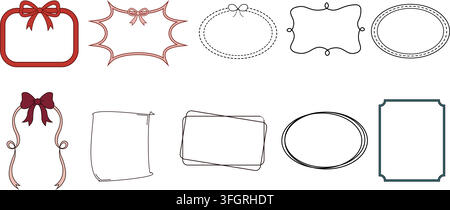 Decorative Frame and Border Set Hand Drawn Doodle Labels with Ribbon Bow Badges Stock Vector