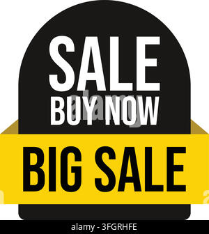 Modern Big Sale and Buy Now Promotional Label with Yellow Ribbon Banner Retail Stock Vector