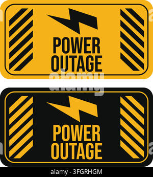 Board Style Power Outage Warning Signs Vector Set Yellow Safety Stickers Stock Vector