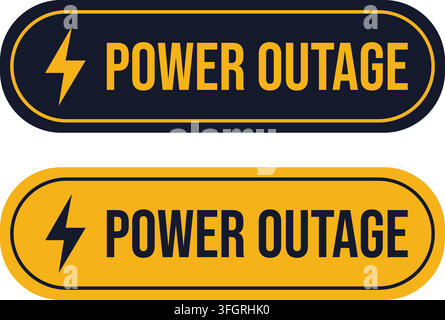 Round Button Style Power Outage Warning Signs Vector Set Yellow Safety Stickers Stock Vector