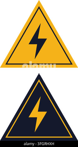 Triangular Board Style Power Outage Warning Signs Vector Set Yellow Safety Stickers Stock Vector