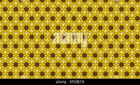 Yellow Sunflower Seamless Pattern Flat Hand Drawn Illustration for Fabric Background Stock Vector