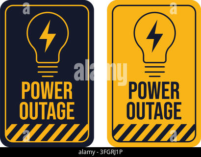 Vertical Tall Style Power Outage Warning Signs Vector Set Yellow Safety Stickers Stock Vector
