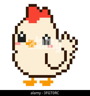 Pixel art chicken isolated on white background. Stock Vector