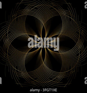 Golden shiny mandala ornament abstract luxury background. Art deco curved lines vector graphic design Stock Vector