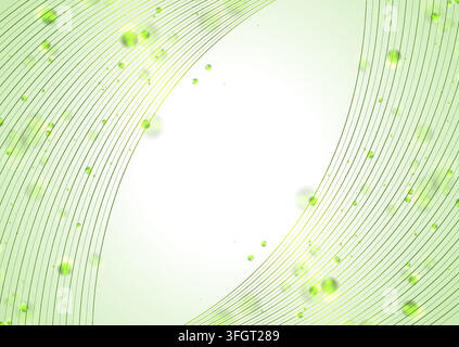 Shiny sparkling green particles with wavy lines on white background. Vector graphic design Stock Vector
