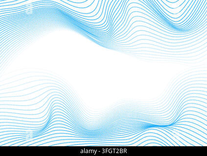 Bright blue minimal dotted waves abstract futuristic background. Geometric concept halftone vector design Stock Vector