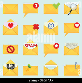 Set of open and closed envelope icons on a white background. Email notifications or digital correspondence vector flat illustration. Stock Vector