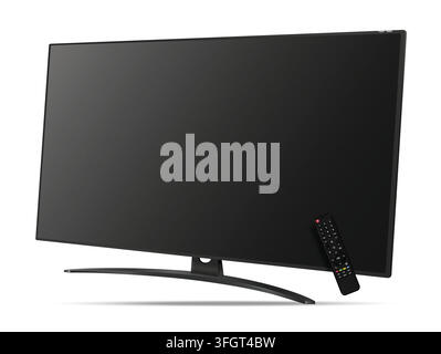 Modern smart television screen with remote control levitation in air. Vector illustration. Stock Vector