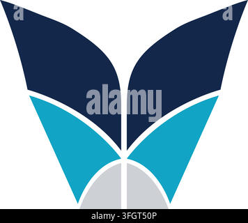 Flat illustration of a sleek pair of pointed wings in navy teal and gray arranged in a sharp symmetrical composition Stock Vector