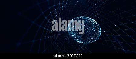 Digital sphere creating a global network of connected dots, representing data flow, future technology, and abstract concepts Stock Photo