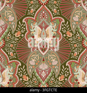 Folk Paisley Medallion Damask Pattern Stock Vector