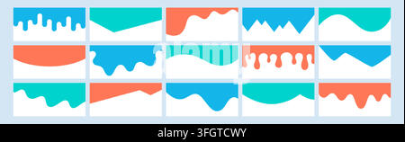 Separator header shapes set. Colorful section divider for website, app, banner, web page. Modern bottom, top borders, headline design elements, footers with wavy line, drips, drops on white background Stock Vector