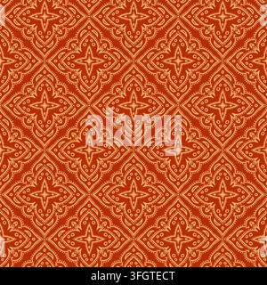 Red Tan Ornamental Damask Diamond Pattern Stock Vector