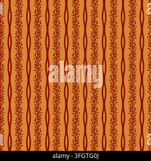 Orange Floral Vine Vertical Ribbon Pattern Stock Vector
