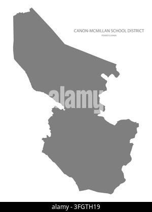 Modern flat vector map of Canon-Mcmillan School District, Pennsylvania, United States. Detailed district boundary silhouette in grey on a white backgr Stock Vector