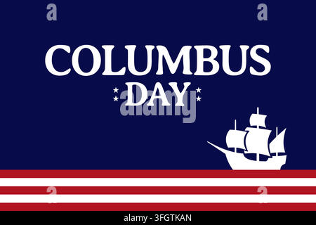 Columbus day banner design featuring a white sailing ship on a dark blue background Stock Vector