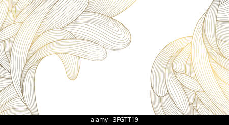 Elegant luxury floral pattern with golden line flowers, leaves, botanical elements, and geometric Art Deco ornament on a white background. Fancy plant Stock Vector