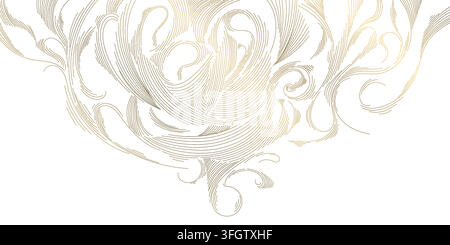 Elegant Japanese abstract pattern with flowing lines, waves, clouds, and geometric Art Deco elements, gold on white. Oriental wallpaper, wine label Stock Vector