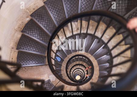 Spiral staircase inside the Arc de Triomphe in Paris, France Stock Photo