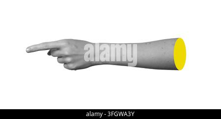 Grayscale left hand side profile pointing left with index finger. Monochrome posture indicating direction, selection or target. Isolated on white back Stock Photo