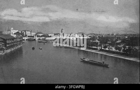 Vintage photo of Nakanoshima Park and Naniwa Bridge in Osaka, Japan - 1923-1933 Stock Photo