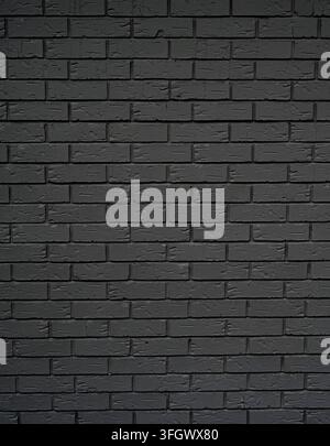 Black painted brick wall surface with textured brick faces, decorative horizontal grooves, recessed mortar joints Stock Photo