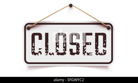 Closed sign hanging on a rope. A professional store notice for business availability. Vector illustration Stock Vector