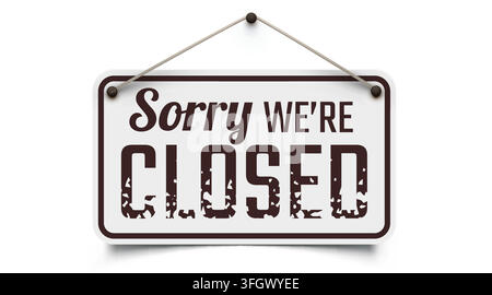 Sorry We Are Closed hanging sign on white background. Business announcement, shop door sign. Vector illustration. Stock Vector