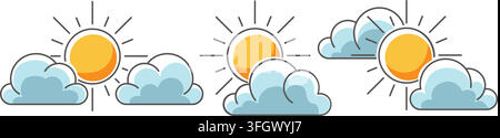 Sun and clouds icon set Stock Vector