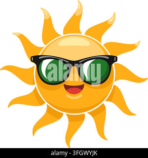 Cute smiling sun wearing sunglasses Stock Vector