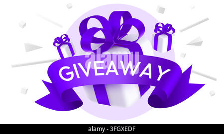 Giveaway promotional banner with purple gift boxes. Celebration concept for social media. Vector illustration Stock Vector