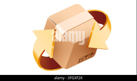 Delivery parcel with circular arrows. Icon concept of fast shipping and return. Vector illustration Stock Vector