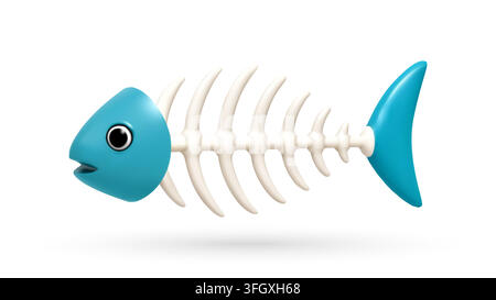 Fish bone skeleton with blue head and tail in 3d Stock Vector