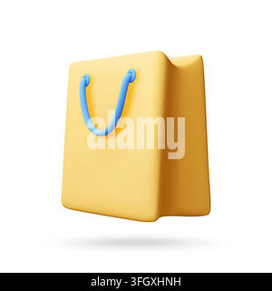 Yellow shopping bag with blue handles floating Stock Vector