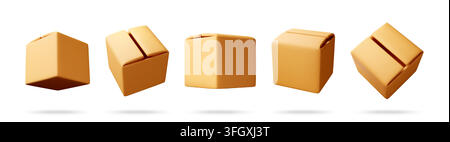 Set of brown cardboard boxes in 3d Stock Vector