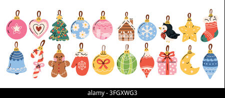 Colorful Christmas ornament set in a playful flat vector style Stock Vector