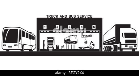Truck and bus service and maintenance - vector illustration Stock Vector
