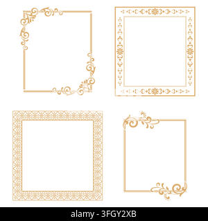 Set of decorative frames Elegant vector element for design in Eastern style, place for text. Floral golden and white frames. Lace illustration for invitations and greeting cards Stock Vector