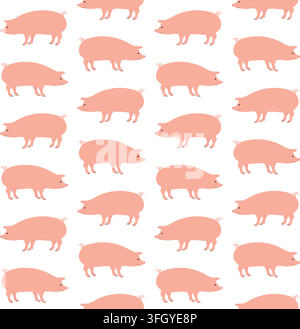 Vector seamless pattern of flat pig Stock Vector